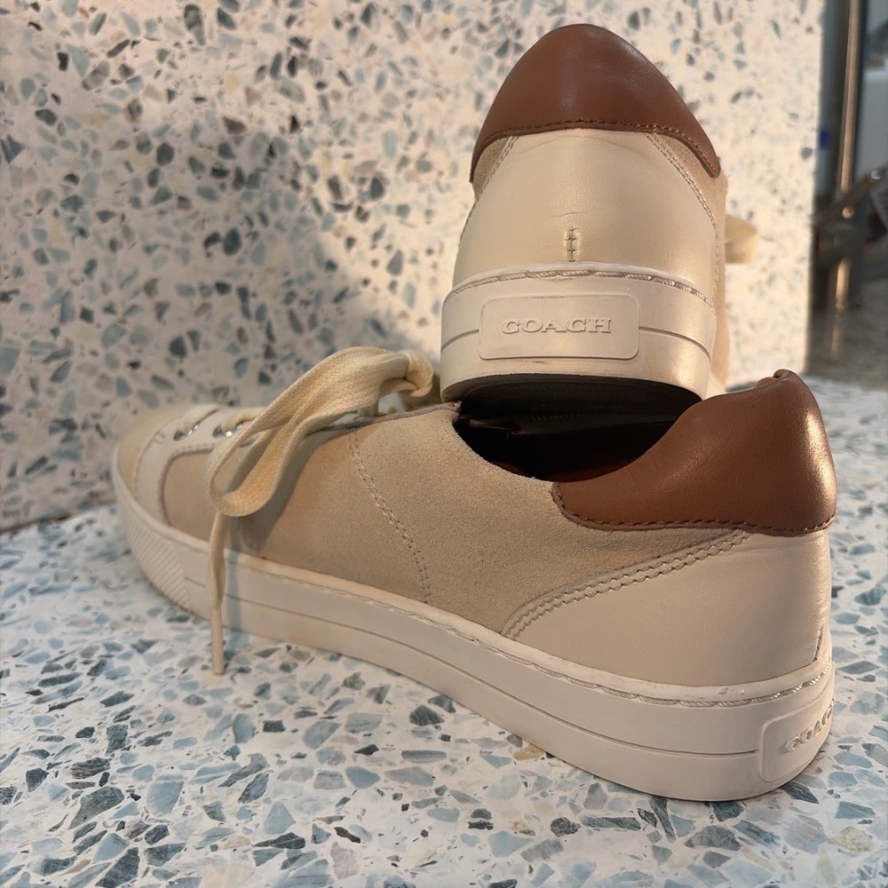 Coach Paddy A01987 Beige Suede Leather Low Top Sneakers Women’s 8.5 - Picture 2 of 8